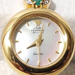 Vintage Jules Jurgensen Womens Gold Tone Watch 1 Jewel Emerald Mother Pearl Dial